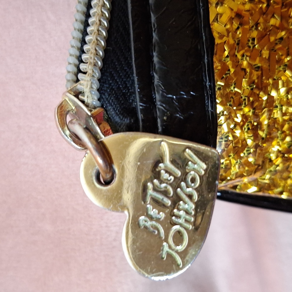 Gold Glitter Clutch Bag Y2K Glam Betsey Johnson Sparkly Zip Pouch Evening Party - Picture 6 of 10